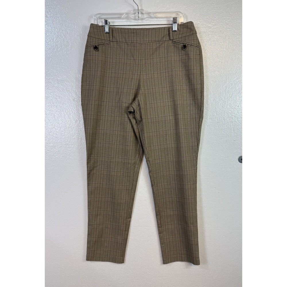 Cato Dress‎ Pants Womens Sz 12 Beige Plaid Check Stretch Straight Office Career